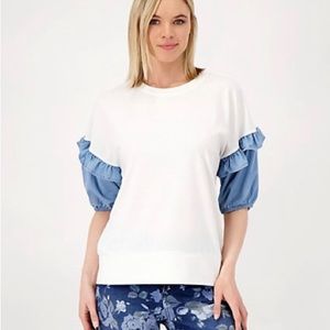 Laurie Felt French Terry Ruffle Sleeve Top with 3/4 Sleeves